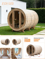 Large Outdoor Barrel Sauna with Arched Glass Door — Thermo Pine Wood | 2-6 Person