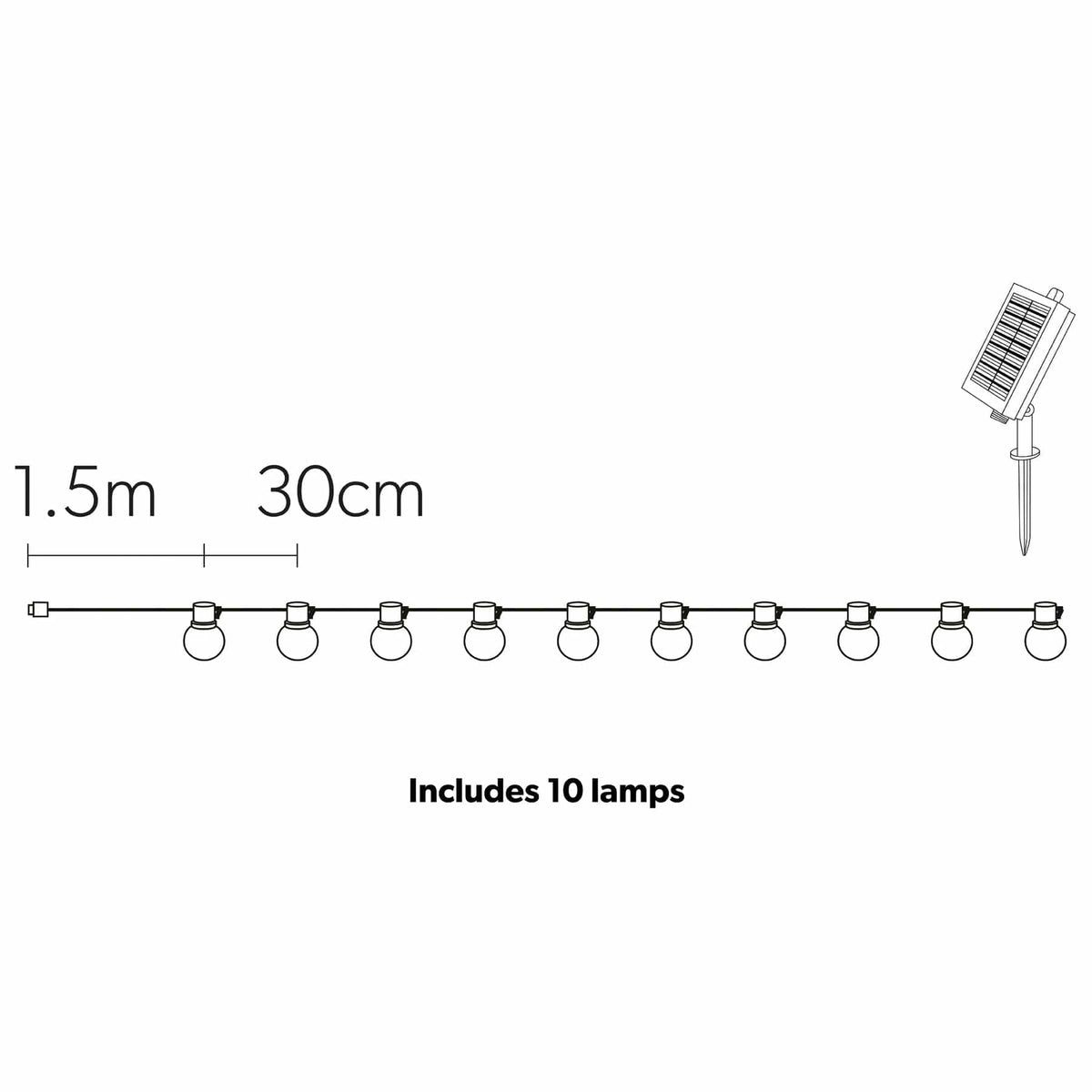 4lite Antheia Solar IP44 Festoon Outdoor String Lights - 3m
