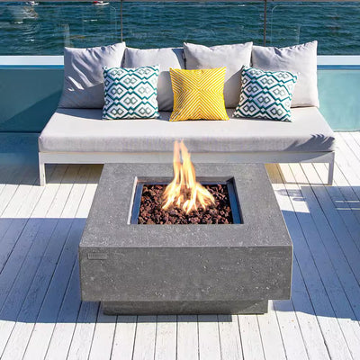 Manhattan 36-Inch Square Concrete Propane Fire Table with Lava Rocks and Cover