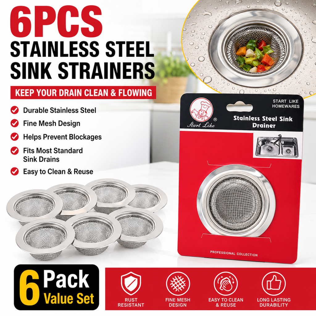 6x Stainless Steel Sink Strainer Drain Filter Kitchen Waste Plug Mesh Basket Catcher