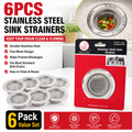 6x Stainless Steel Sink Strainer Drain Filter Kitchen Waste Plug Mesh Basket Catcher