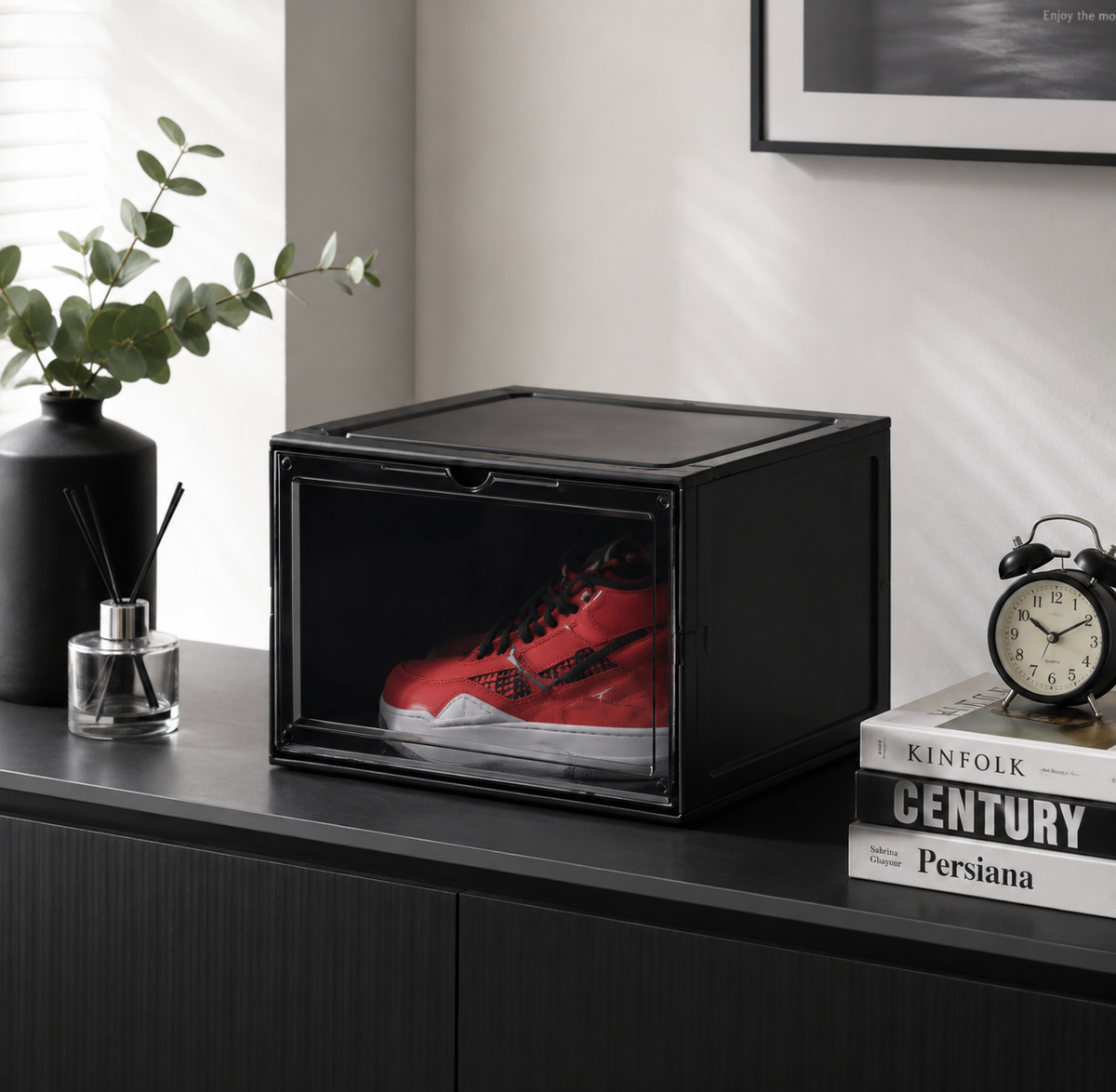 5PCS Plastic Shoe Boxes Stackable Sneaker Display Storage Containers Transparent Door