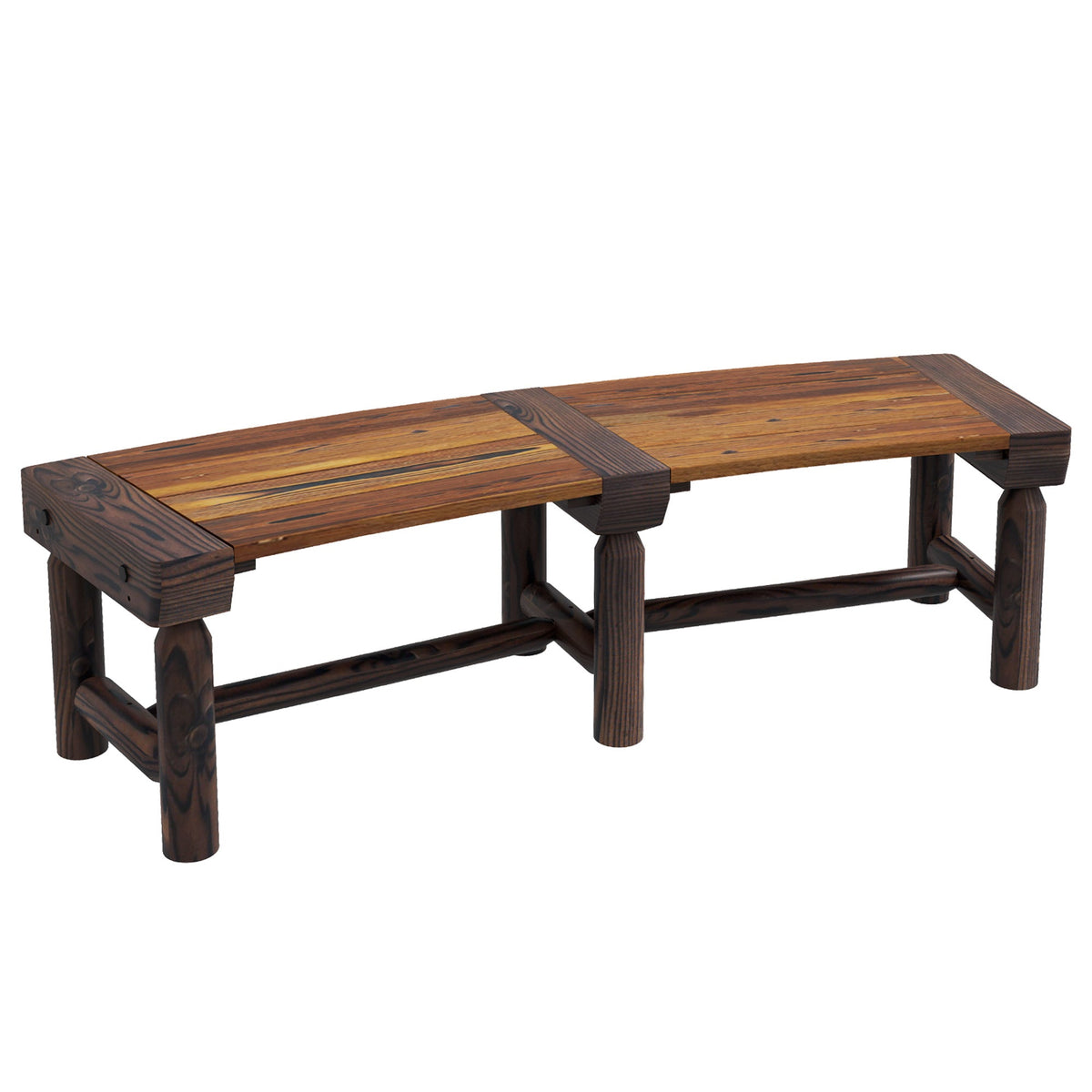 Semicircular Wooden Outdoor Bench, Wrap-Around Tree Seat for Yard, Patio, Brown