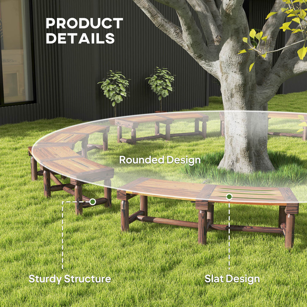 Semicircular Wooden Outdoor Bench, Wrap-Around Tree Seat for Yard, Patio, Brown