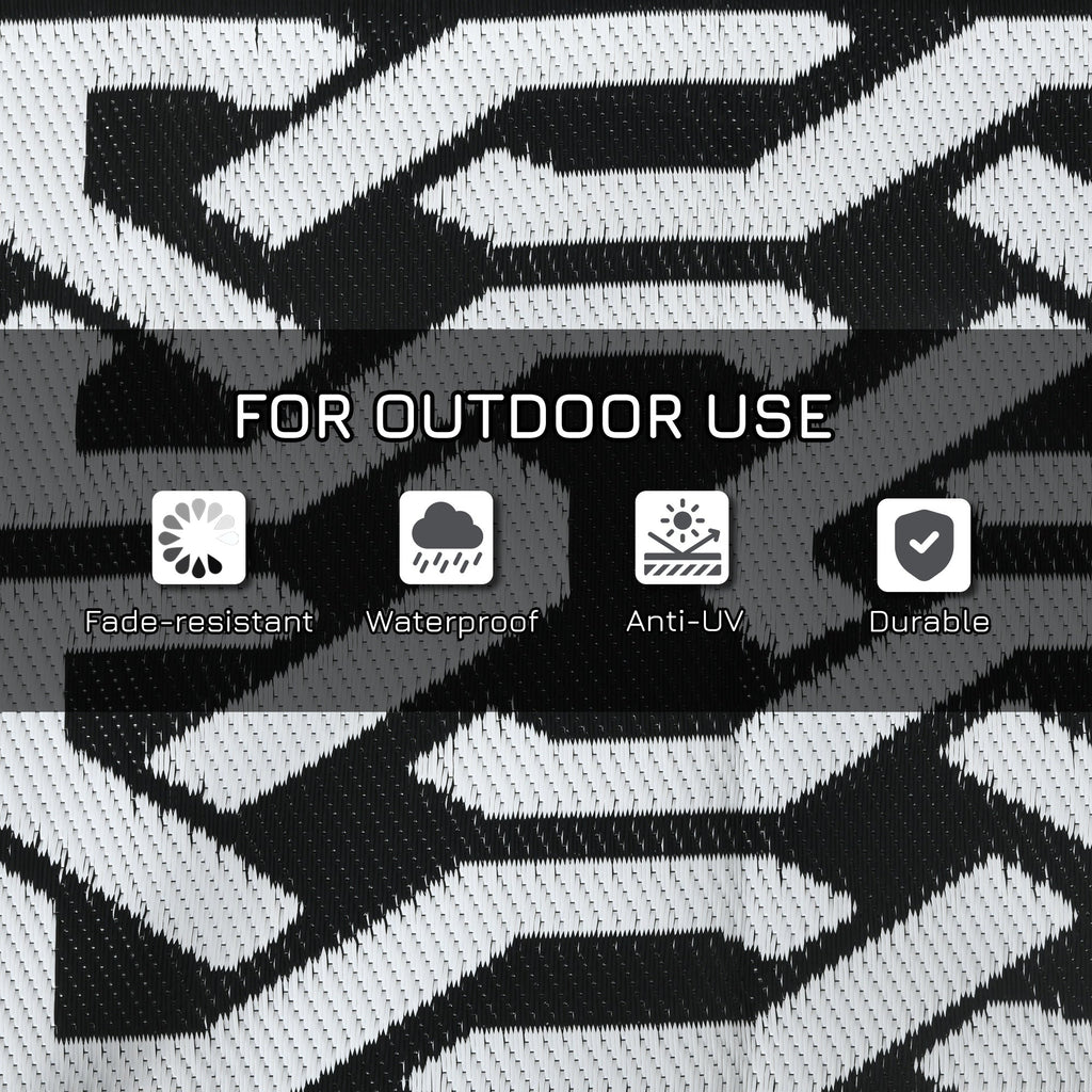 Portable Outdoor Rug with Carry Bag, 9' x 18' Reversible Mat, Waterproof Plastic Straw RV Rug for Backyard, Deck, Picnic, Beach, Camping, Black and White Chain