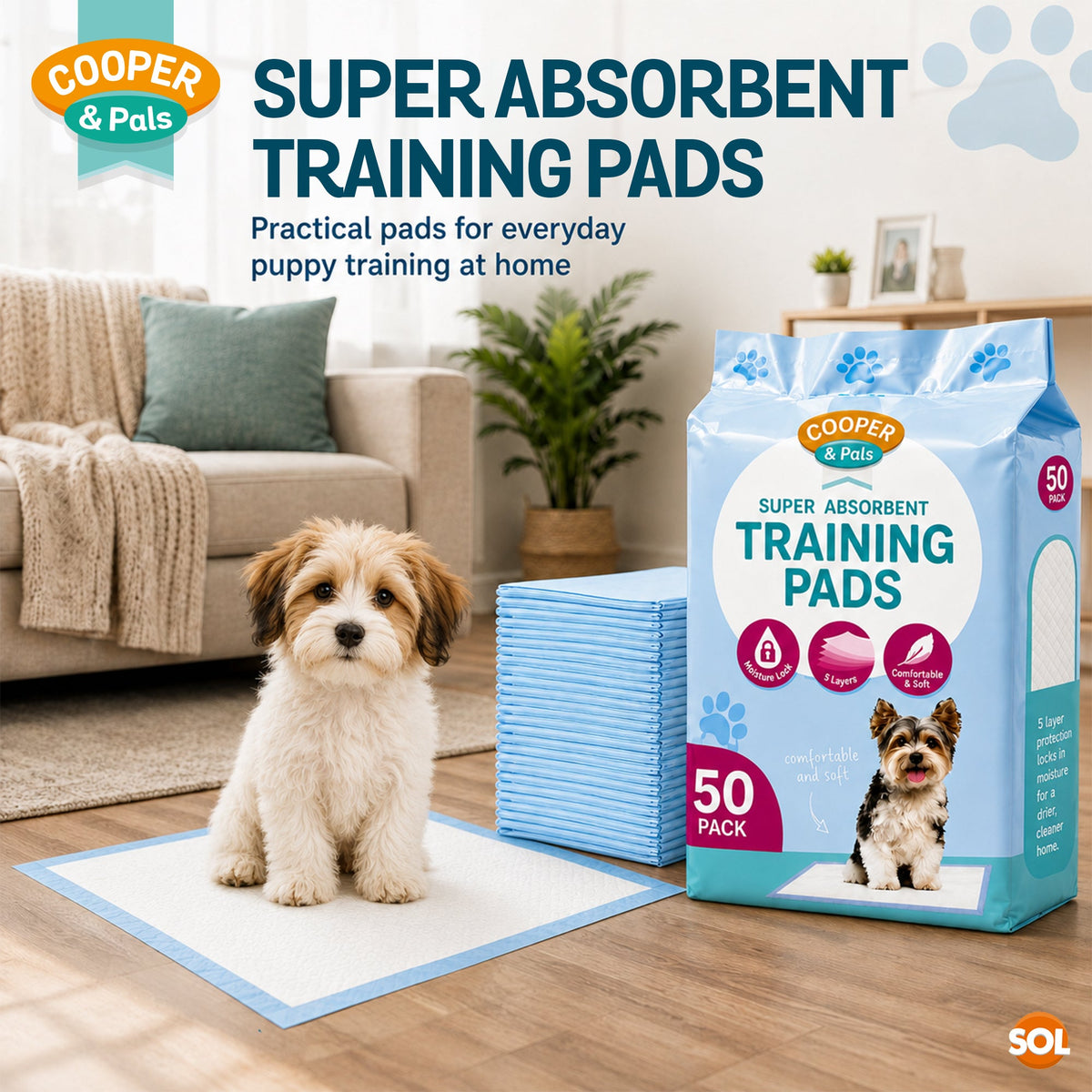 100pk Puppy Training Pads Premium Puppy Pads Perfect for Puppy Toilet Training, Dog Training Pads for Puppy Training, Ideal Indoor and Outdoor Pee Pads Dogs, Absorbent Dog Pee Pad for your Furr Baby