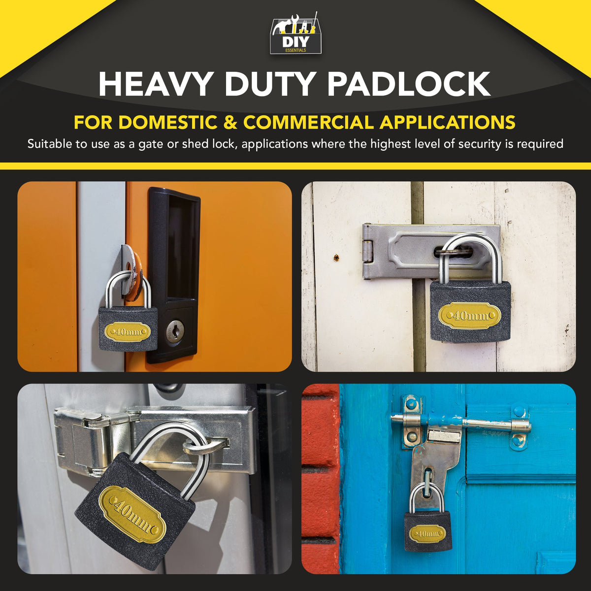 Padlock 40mm with 2 Keys | Heavy Duty Outdoor Security Lock | 4 Pack
