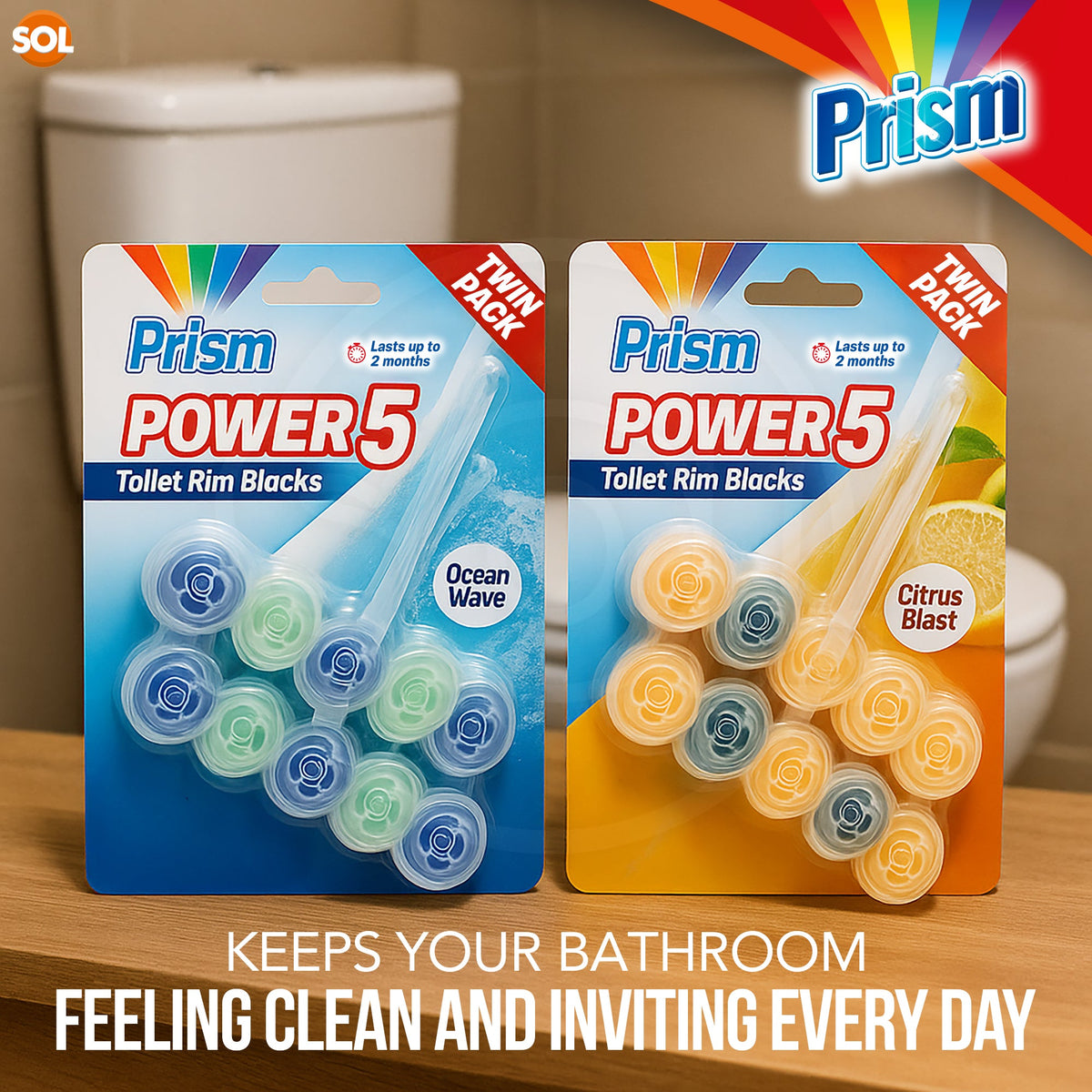 4pk Toilet Rim Blocks Multipack, Lemon & Ocean Fresh Scented Fragrance Cleaner with Foaming Action Limescale Prevention, Lasting Freshness in Every Flush, Daily Bathroom Odour Deodoriser 180g(45gx4)