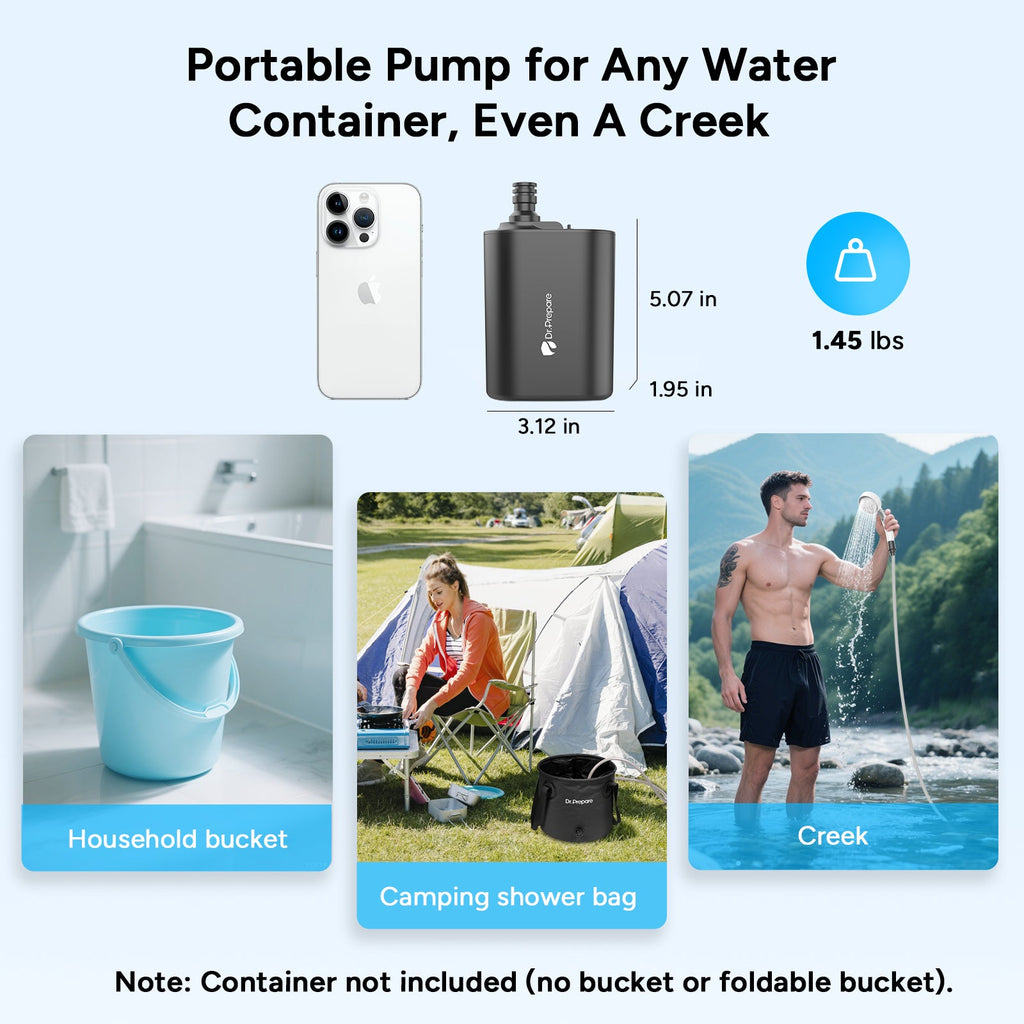 Dr.Prepare 2×8,000mAh Portable Shower Pump