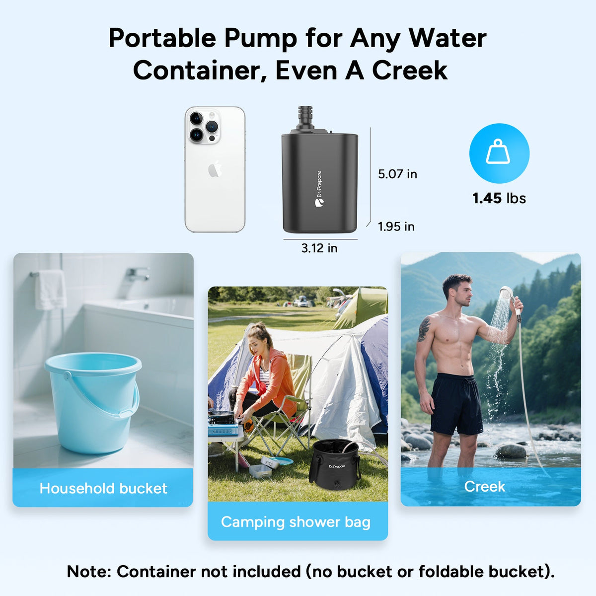 Dr.Prepare 2×8,000mAh Portable Shower Pump