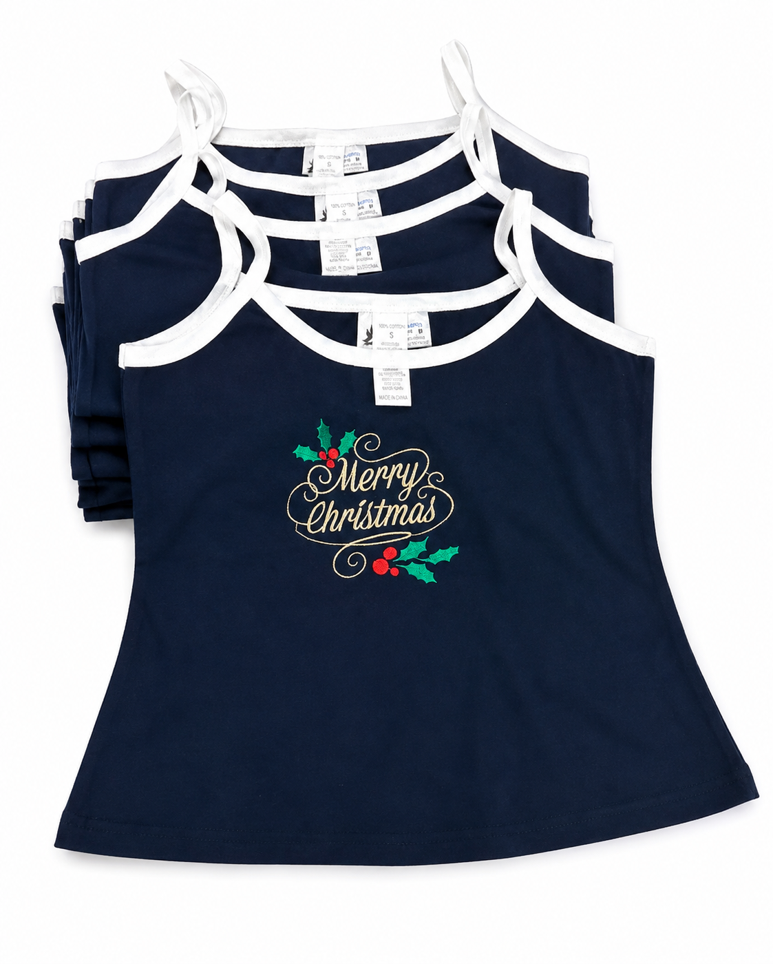 15PK Christmas Singlets Women’s Cotton Cami Tops Merry Xmas Random Sizes Bulk