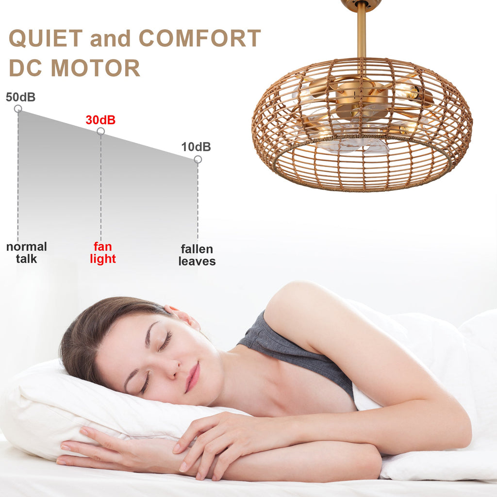 Bohemian 20 Inch Retractable Ceiling Fan with Light Quiet DC Motor Reversible 6-Speed Ceiling Fan with Light Retro 4-Light Ceiling Fan Suit for Living Room, Bedroom, Kitchen