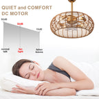 Bohemian 20 Inch Retractable Ceiling Fan with Light Quiet DC Motor Reversible 6-Speed Ceiling Fan with Light Retro 4-Light Ceiling Fan Suit for Living Room, Bedroom, Kitchen
