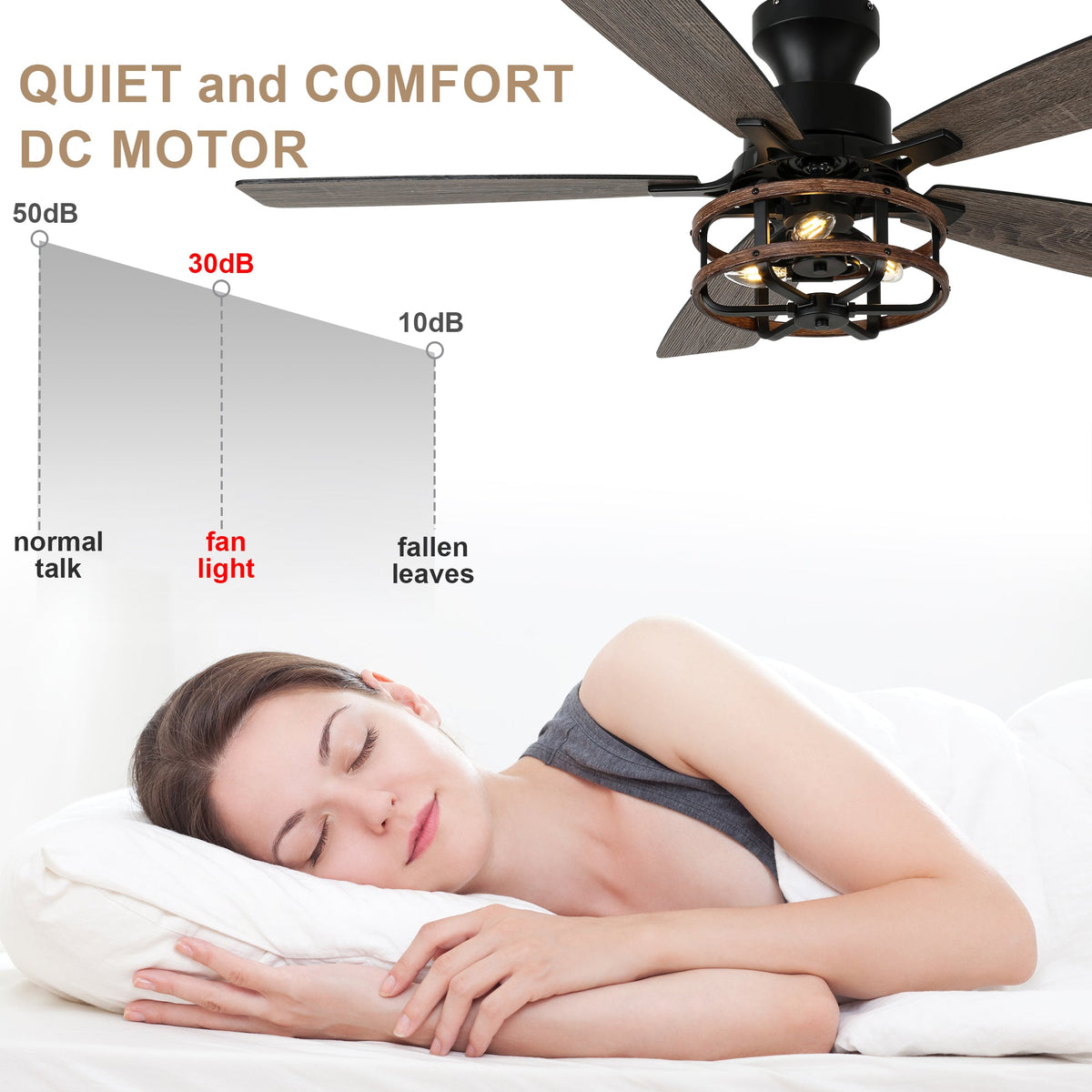 52 Inch Farmhouse Flush Mount Ceiling Fan with Lights and Remote, 6 Speeds DC Motor Reversible Low Profile Ceiling Fan for Living Room