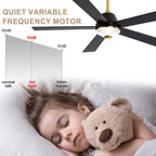 52 Inch Black and Gold Modern Ceiling Fan with LED Light and Remote Control, 6 Speeds DC Motor 5-Blade Reversible Ceiling Fan for Living Room
