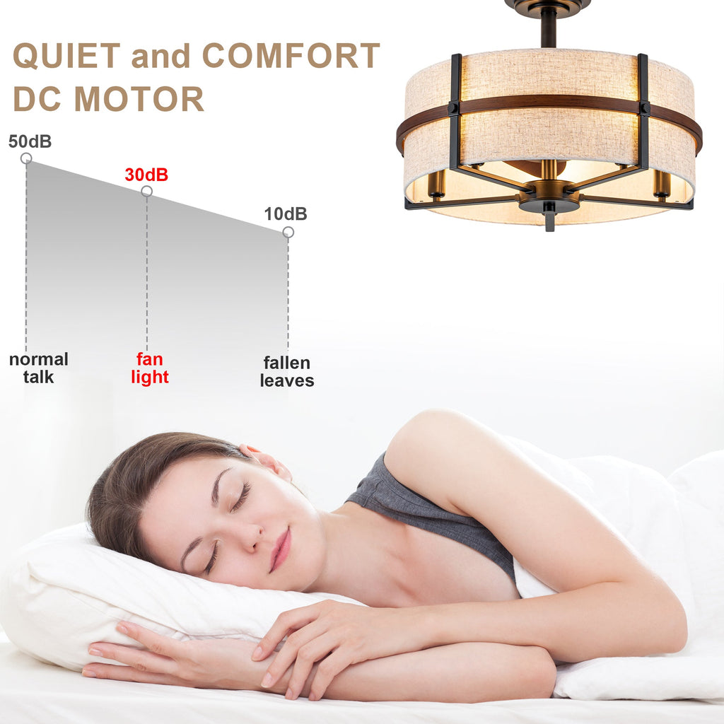 20 Inch Farmhouse Drum Caged Ceiling Fan with Lights and Remote APP Control, 6 Speeds DC Motor Reversible Fandelier Ceiling Fan for Bedroom