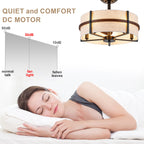 20 Inch Farmhouse Drum Caged Ceiling Fan with Lights and Remote APP Control, 6 Speeds DC Motor Reversible Fandelier Ceiling Fan for Bedroom