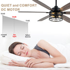 Modern 60 Inch Industrial Caged Ceiling Fan with Light Reversible Quiet DC Motor with 6 Speed Remote Control Ceiling Fan Adjustable Down Rodes Ceiling Fan with Light Suit for Bedroon,Living Room