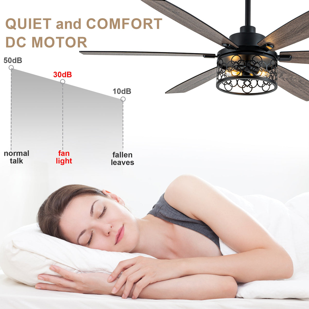 Modern 60 Inch Industrial Caged Ceiling Fan with Light Reversible Quiet DC Motor with 6 Speed Remote Control Ceiling Fan Adjustable Down Rodes Ceiling Fan with Light Suit for Bedroon,Living Room