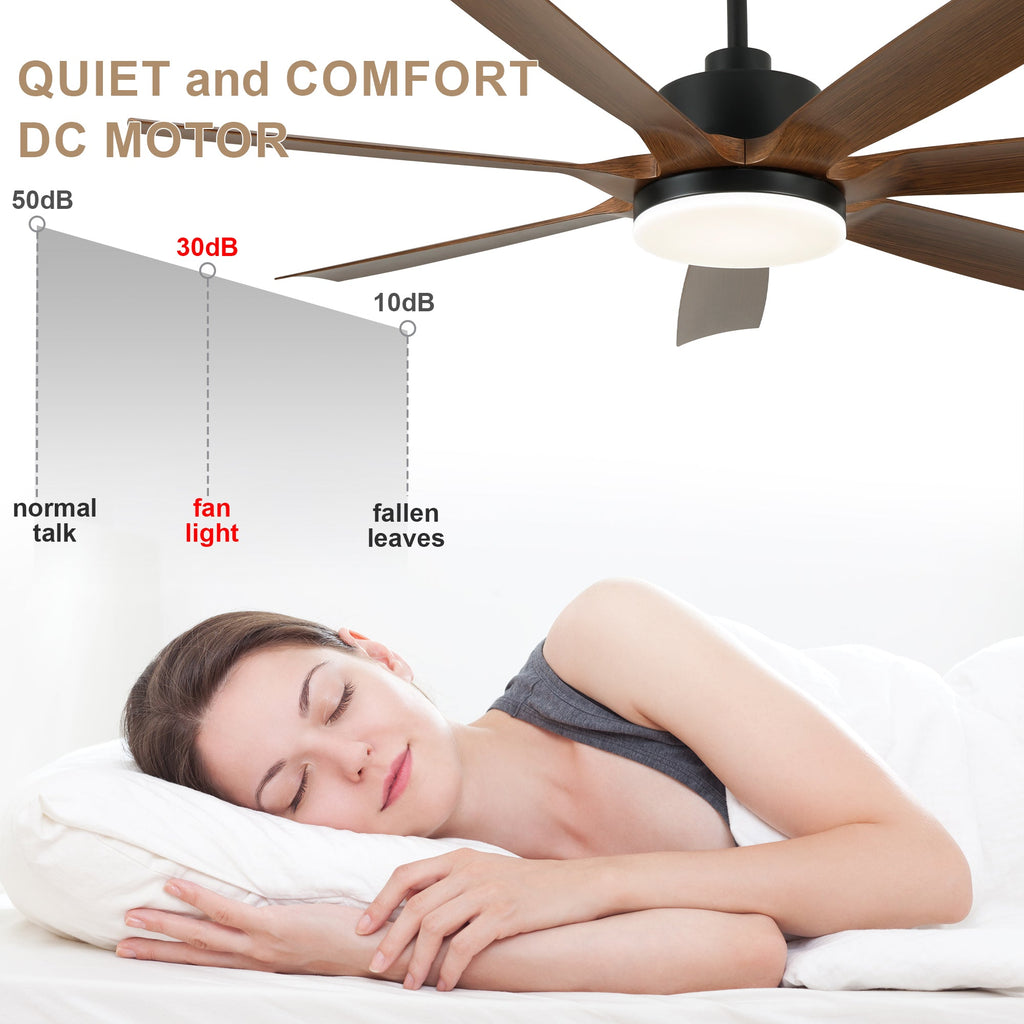 60 Inch 6-Blade Black Modern Large Ceiling Fan with LED Lights and Remote Control, 6 Speeds Reversible Ceiling Fan