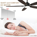 59 Inch Modern Black Ceiling Fan with Dimmable LED Light and Remote Control, 6 Speeds Reversible Ceiling Fan for Large Room