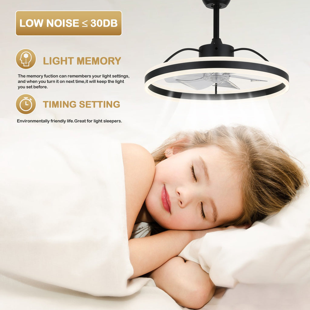 24 Inch Black/Gold/White/Coffee Modern Smart LED Ceiling Fan with Light and Remote, 6 Speeds DC Motor Fandelier Ceiling Fan