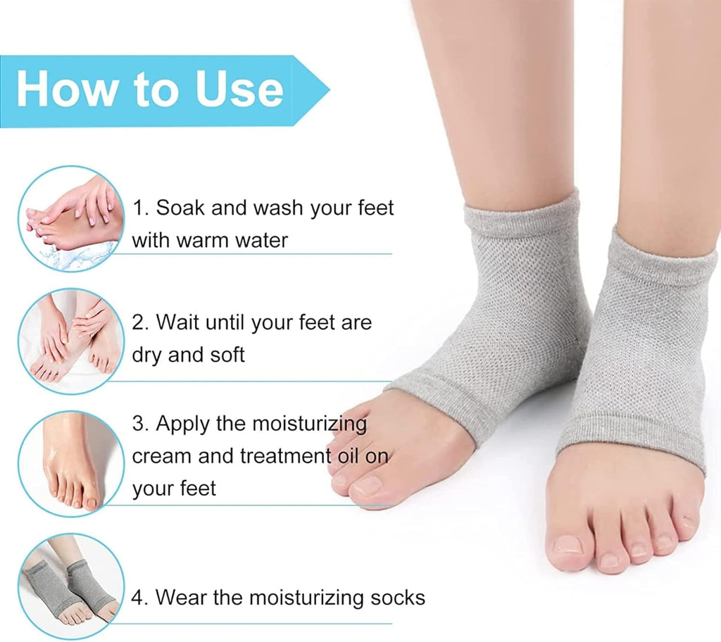 3 PAIRS Silicone Heel Socks Grey Moisturising Gel Cracked Heel Repair Foot Care