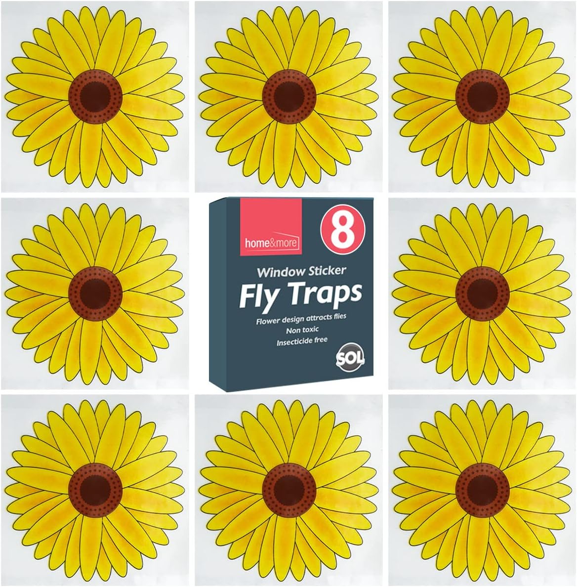 Window Sticker Fly Traps Sunflower Design | 8-16 Pack