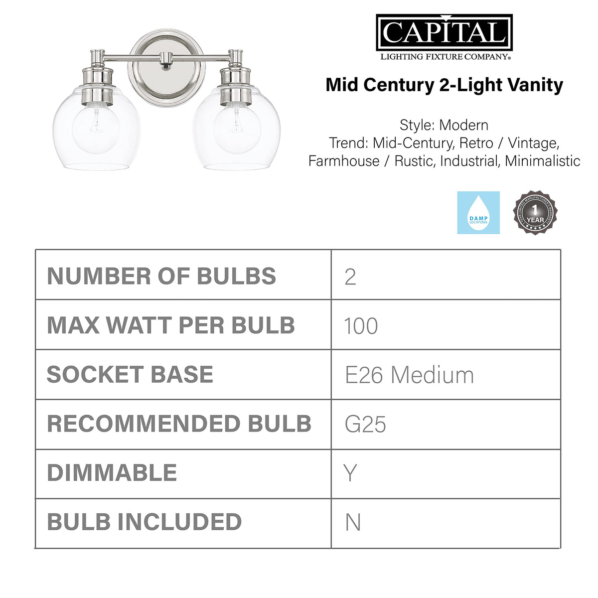 Open Box - Capital Lighting 121121PN-426 - Bathroom Fixtures Indoor Lighting