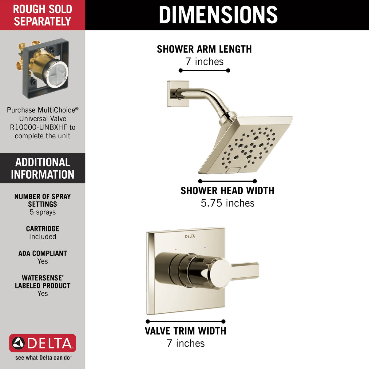 Open Box - Delta T14299-PN-PR - Shower Only Showers