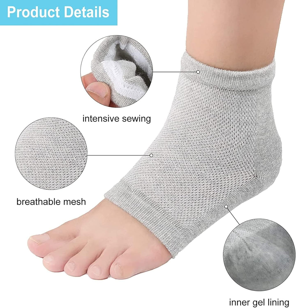 3 PAIRS Silicone Heel Socks Grey Moisturising Gel Cracked Heel Repair Foot Care