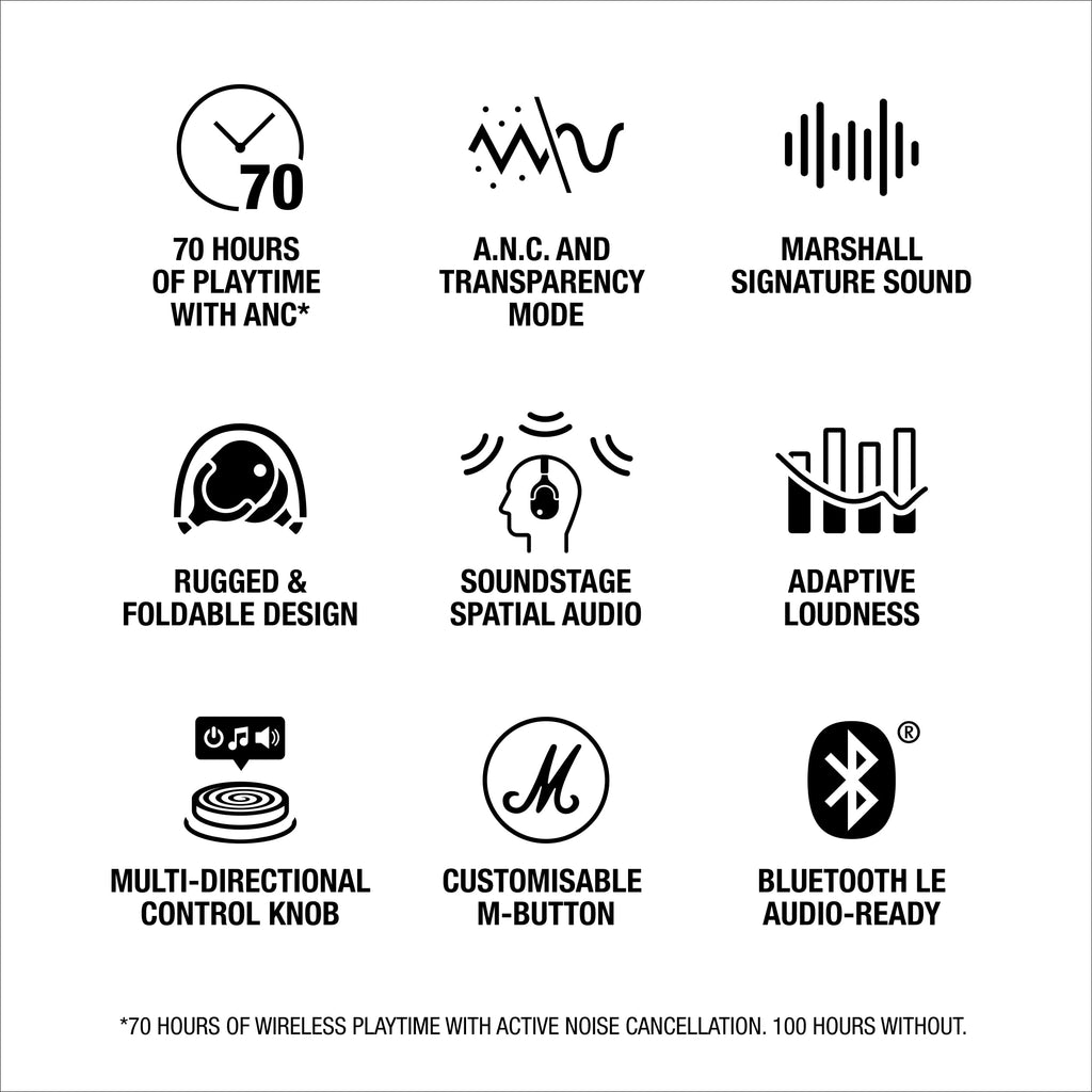 Certified Refurbished - Marshall - Monitor III A.N.C. Wireless Noise Cancelling Over-the-Ear Headphones - Black