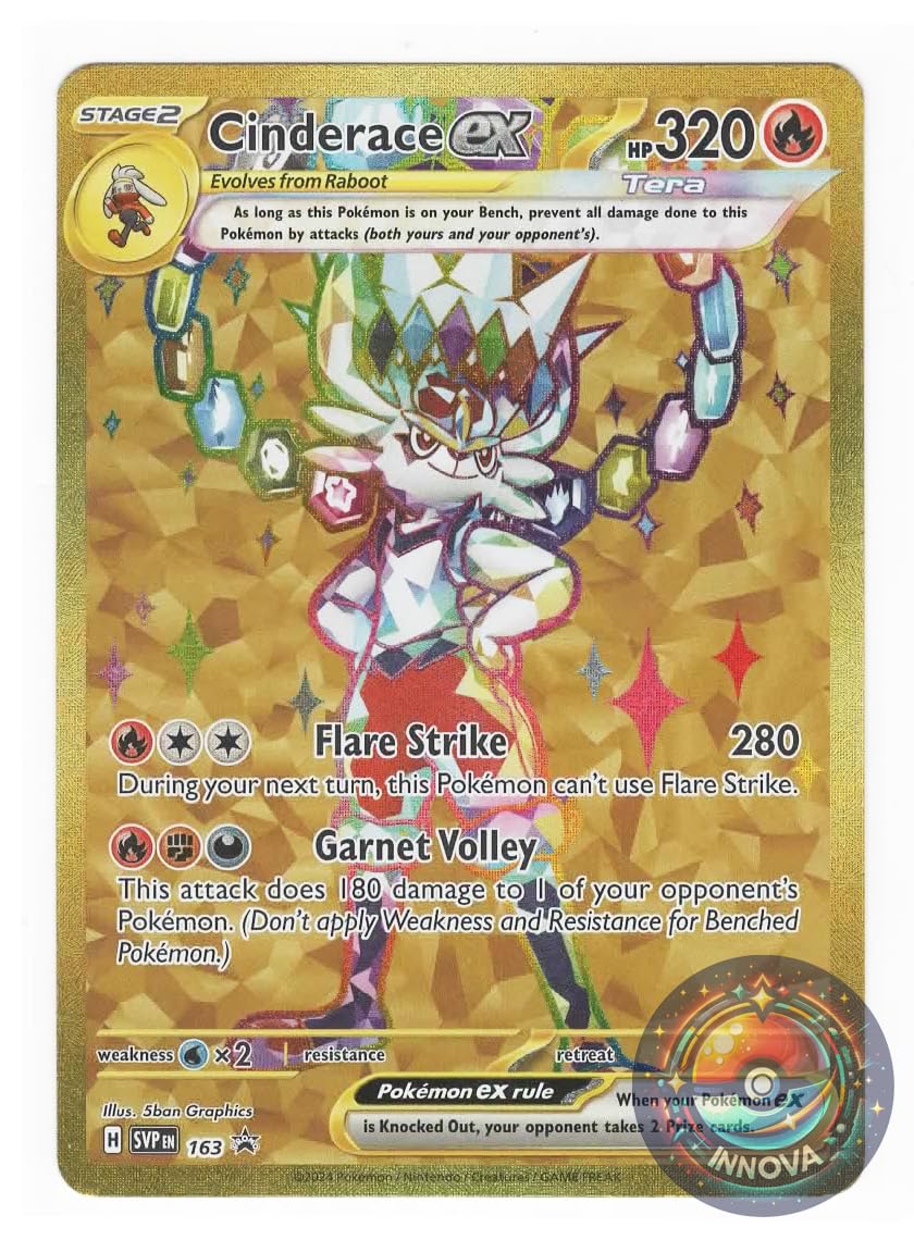 Pokemon - Cinderace ex SVP 163 - Gold Full Art - Terapagos Ultra Premium Collection Promo Card – Exclusive