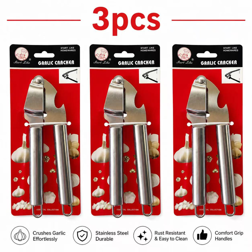 3PCS Stainless Steel Garlic Cracker Garlic Press Crusher Mincer Kitchen Tool Easy Grip