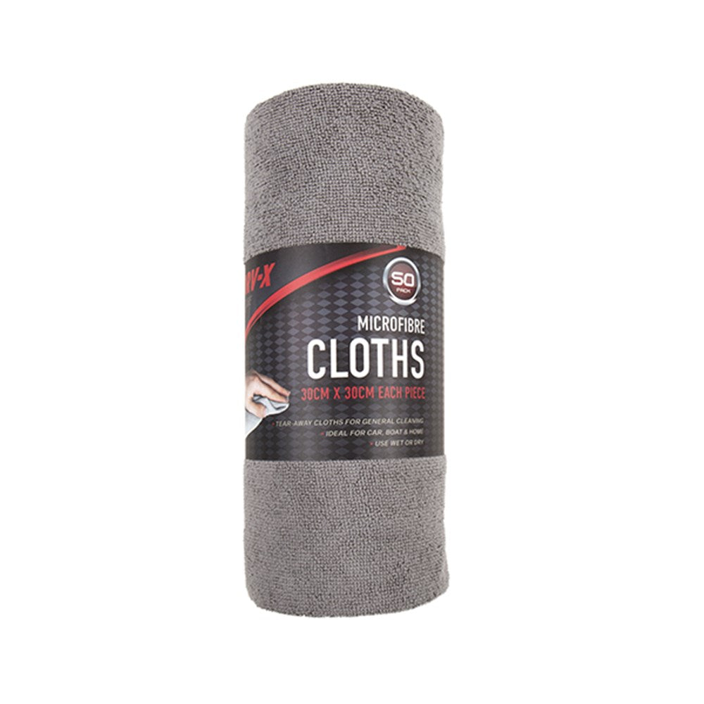 50x Microfibre Cleaning Cloths Roll 30x30cm Tear-Away Reusable Car Kitchen Home Grey
