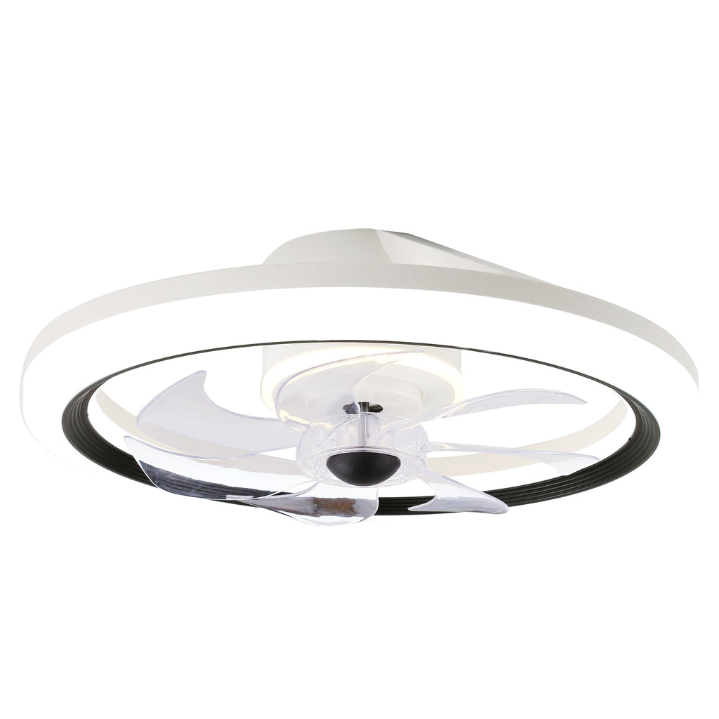 19 Inch Modern Flush Mount Ceiling Fan with LED Light and Remote, 6 Speeds DC Motor Reversible Bladeless Ceiling Fan for Bedroom