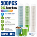 500PCS 6oz Disposable Paper Cups Assorted Colours Cold Drink Party Catering Cups