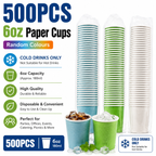 500PCS 6oz Disposable Paper Cups Assorted Colours Cold Drink Party Catering Cups