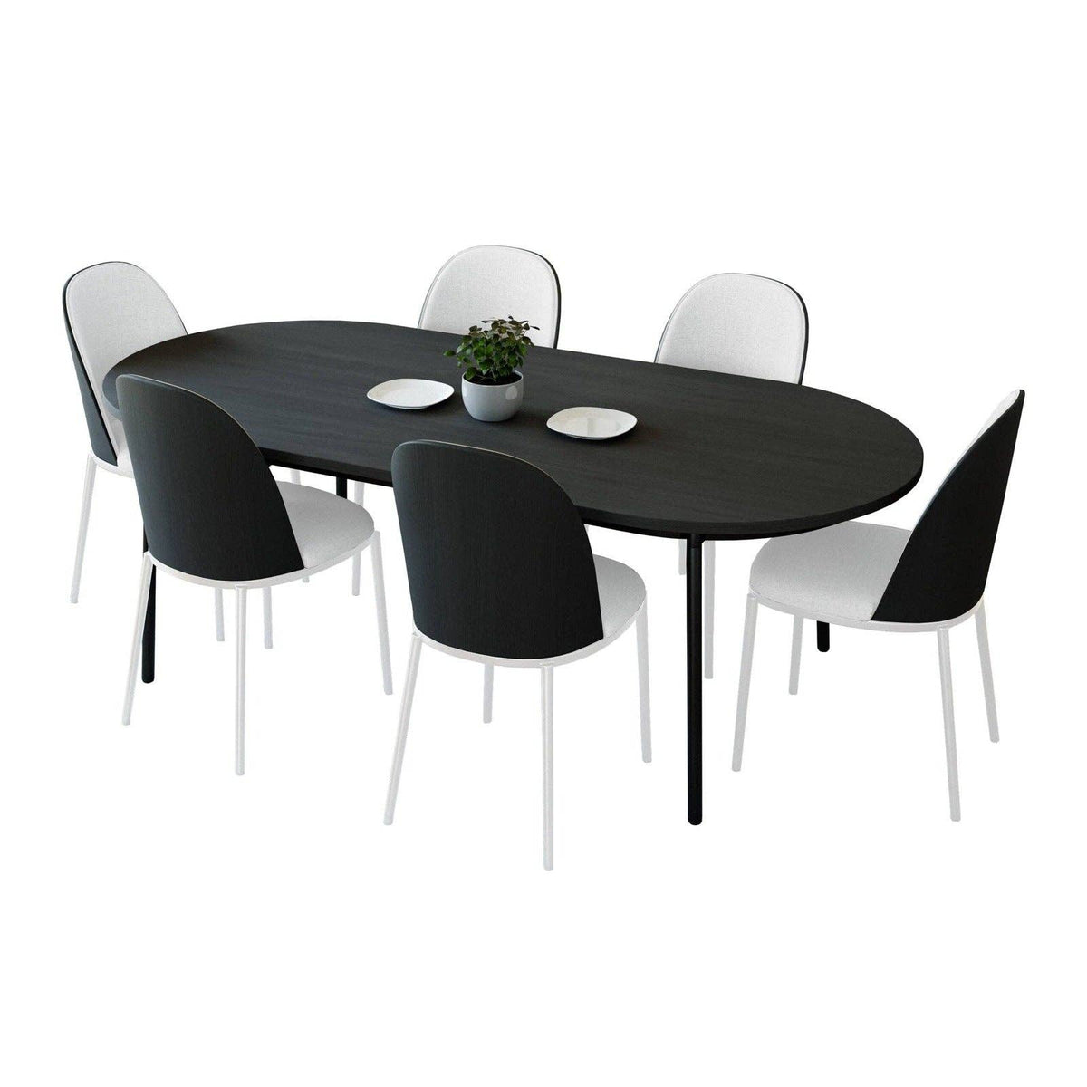 LeisureMod Tule 7-Piece Mid-Century Modern Dining Set with Oval Table and 6 Chairs