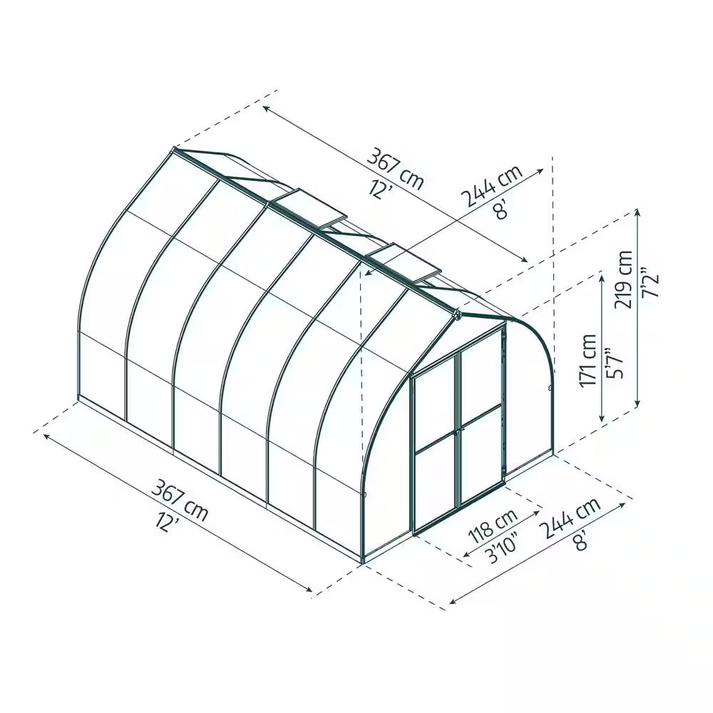 Bella 8 x 12 ft Silver Walk-In Greenhouse Kit with Diffused Polycarbonate Panels