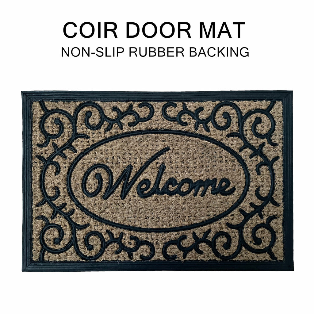 Coir Door Mat Welcome Entry Front Home Floor Mats Non-Slip Rubber Backing Outdoor