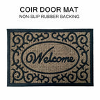 Coir Door Mat Welcome Entry Front Home Floor Mats Non-Slip Rubber Backing Outdoor