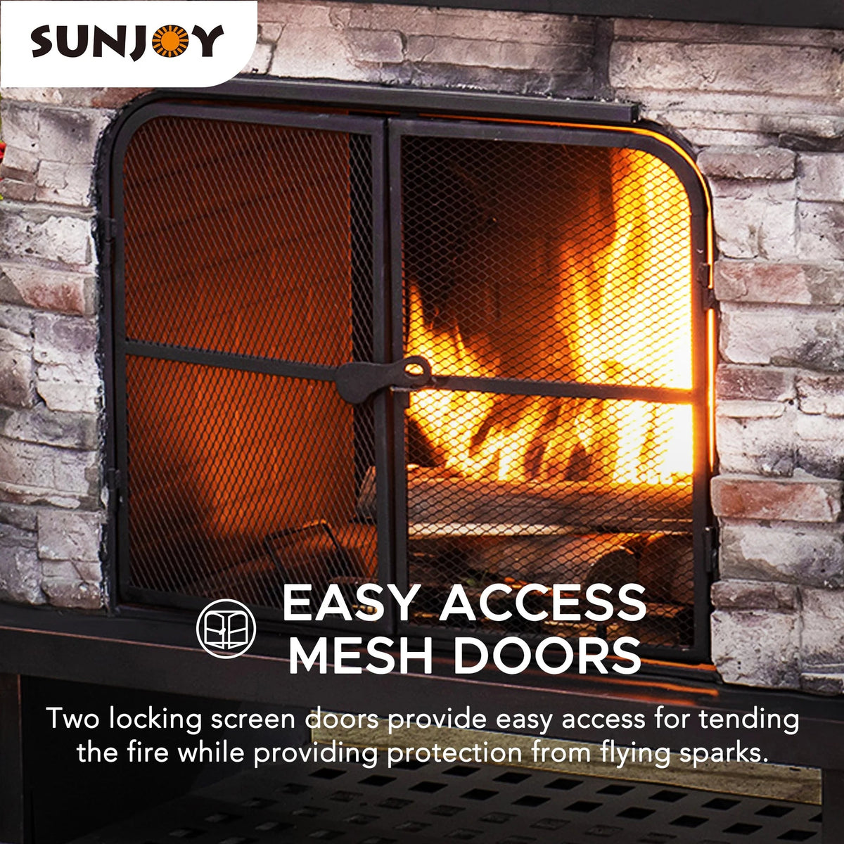 48-Inch Outdoor Wood-Burning Steel Fireplace with Stone Finish, Fire Poker, and Removable Grate