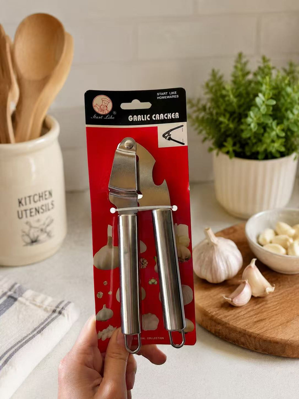 3PCS Stainless Steel Garlic Cracker Garlic Press Crusher Mincer Kitchen Tool Easy Grip