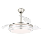 42 Inch Chrome Modern Retractable Ceiling Fan with Dimmable LED Light and Remote, 6 Speeds DC Motor Reversible Fandelier Ceiling Fan