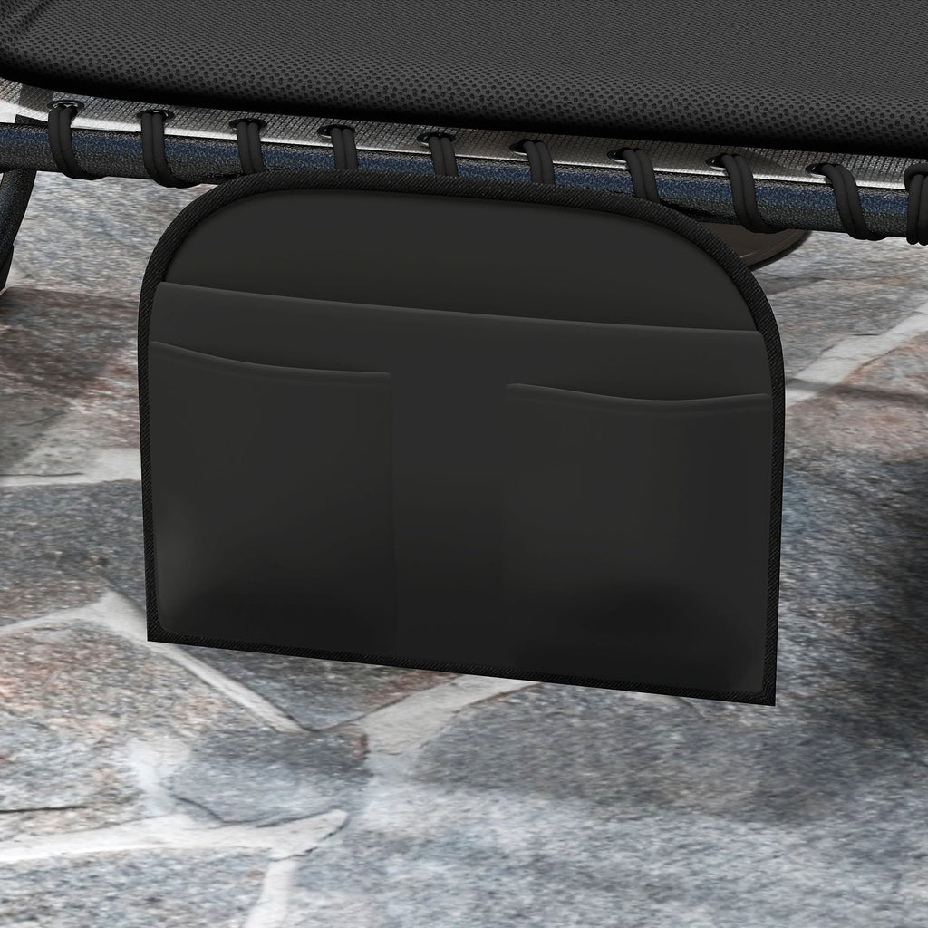 Set of 2 Folding Sun Loungers with Headrest & Side Pocket, Black