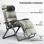 Reclining Folding Outdoor Lounge Chairs with Cushion, Headrest & Side Tray, Gray