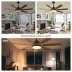 60 Inch 6-Blade Black Modern Large Ceiling Fan with LED Lights and Remote Control, 6 Speeds Reversible Ceiling Fan