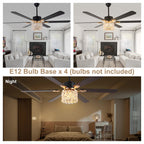 65 Inch Modern Glam Crystal Ceiling Fan with Lights and Remote Control,6 Speeds DC Motor  Black/Chrome Large Ceiling Fan with Crystals