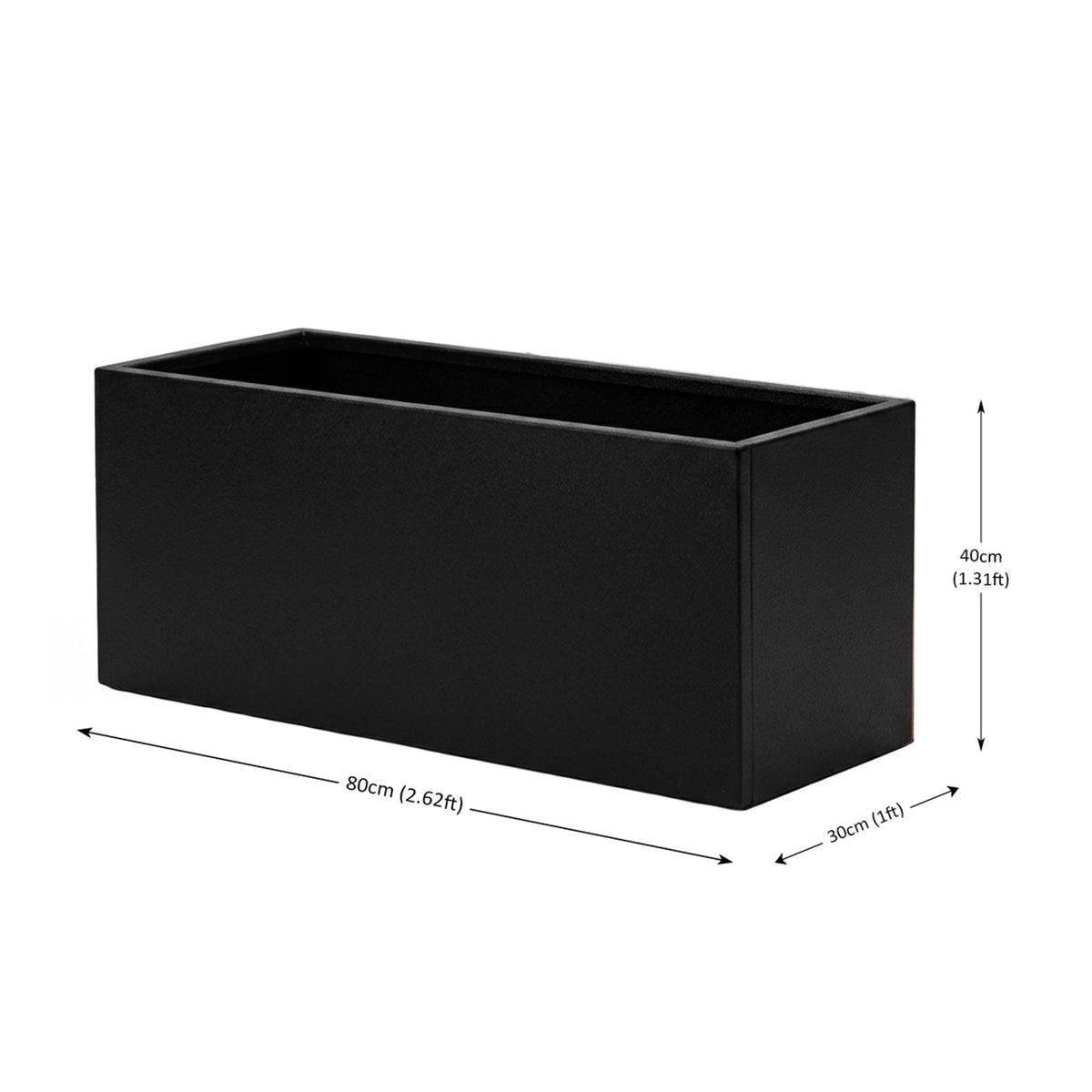 Galvanised Steel Black Trough Metal Planter - 80cm x 30cm x 40cm